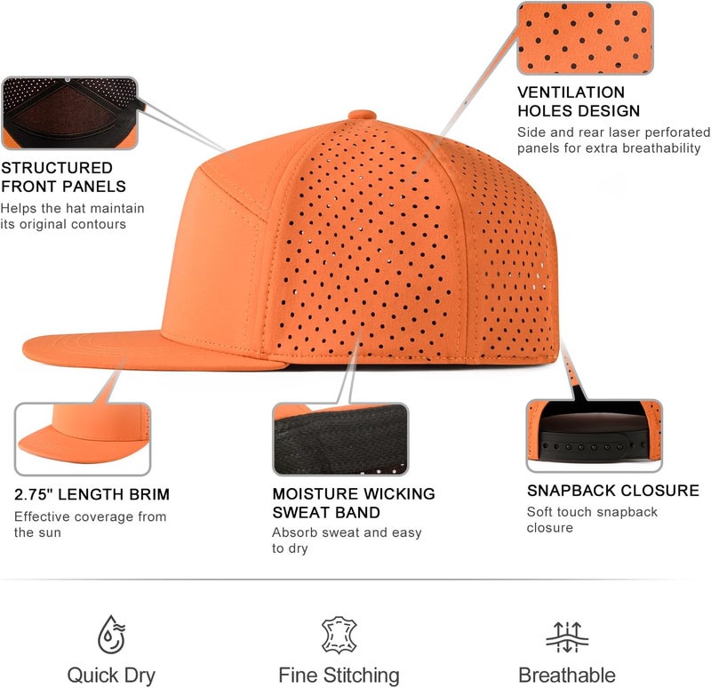 FEINION Men Flat Brim Adjustable Performance Hat Snapback Laser Perforated Baseball Cap - Image 3